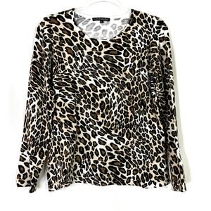 Pierri New York | Leopard Print Sweater Iridescent Beaded Accents L Petite